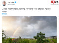 苹果CEO库克发推文配图Apple Park彩虹天空